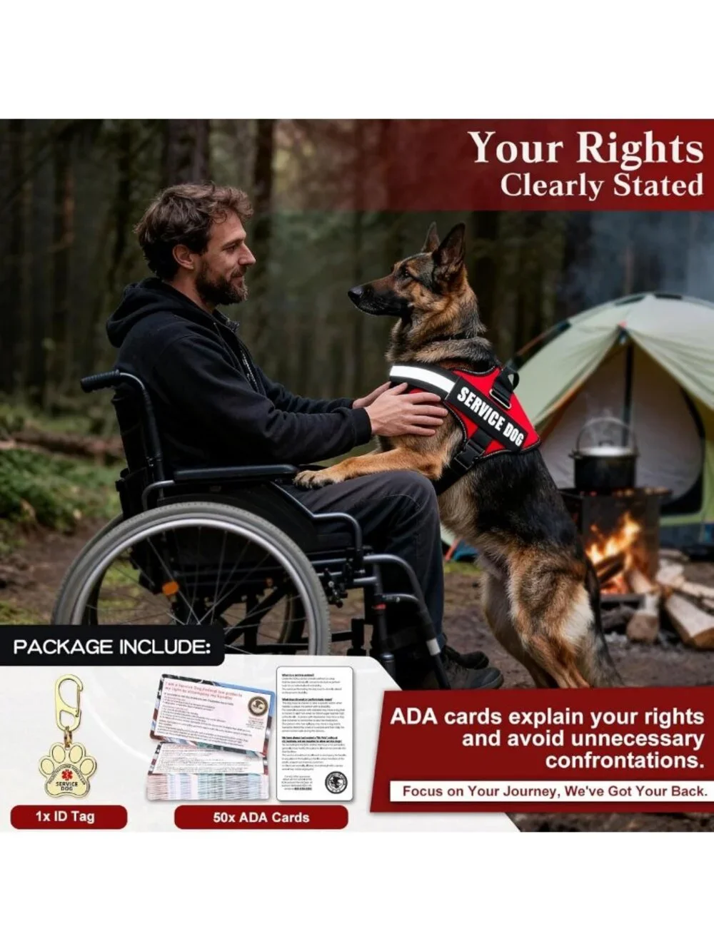 Service Dog Vest with ID Tag & ADA Info Cards | Harness Sizes XS-XXL | ESA